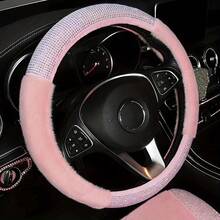 1pc Shiny Rhinestone Plush Combination Car Anti-Slip Steering Wheel Cover, No Inner Ring, Suitable For Most Car Steering Wheels, Anti-Slip And Durable, Christmas Gift - Multicolor - View 10