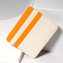 Microfiber Leather Contrast Color Card Holder Wallet, Slim Zipper Pocket ID Card Sleeve, Daily Portable Card Holder, Coin Purse - Multicolor - View 8