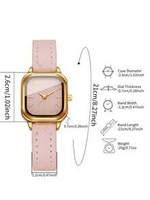 Women's Gift Watch With Embossed PU Leather Strap, Square Minimalist Dial With Markings, Light Luxury Niche Wristwatch, Gift For Best Friend (1pc/Set) Watch Box Not Included - Pink - View 3