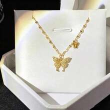 1pc Exquisite Sweet Butterfly Zirconia Necklace For Women, Luxury High-End Collarbone Chain, Versatile Niche Design Neck Accessory - Gold - View 5