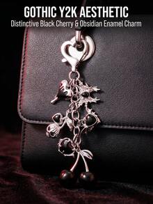 Y2K Dark Sweet Keychain, Silver Alloy Bag Charm With Drip Heart, Cherry & Dragon Pendant, Heart Clasp Backpack Ornament, Daily Accessory - Multicolor - View 6