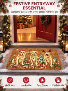1pc Christmas Golden Retriever Door Mat - Holiday Dog Pattern Rug, Super Soft Crystal Velvet Carpet, Suitable For Entryway, Hallway, Doorway, Pet Area And Living Room Holiday Decor Rug, Christmas Decoration Rug, Pet Decor Mat - B - View 6