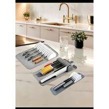 Alas Penyimpanan Pisau Silikon 5 Slot & 11 Slot/11 Slot yang Dapat Dilepas - Rak Penyimpanan Meja Dapur Antibakteri, Pegangan Ergonomis Anti Selip, Untuk Penyimpanan dan Pengeringan Pisau - Warna Solid - View 5
