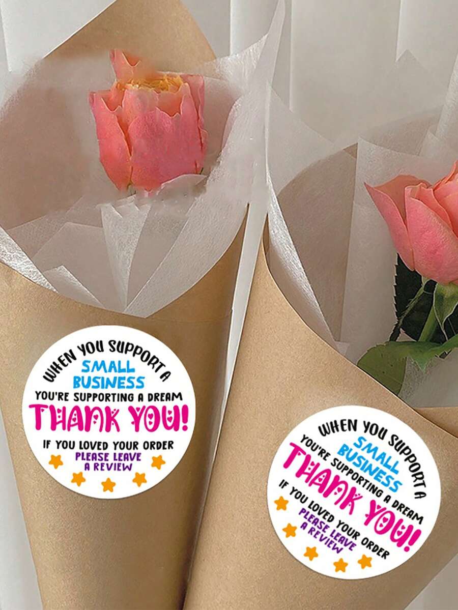 500pcs Round Colorful English Thank You Stickers, Small Business Support Dream Message Self-Adhesive Labels, Package Envelope Gift Bag Sealing Stickers, Order Review Reminder Decorative Stickers - 1 Roll - View 1