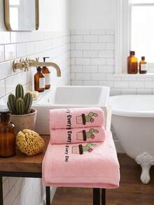 1/3 Pack 9.8*19.7 Inch 100% Pure Cotton Cactus Embroidered Hand Towel, Thickened Skin-Friendly Soft Face Towel, High Absorbency, Suitable For Shower, Kitchen Hand Drying, Makeup Removal, School, Travel And Daily Home Use - Pink - View 7