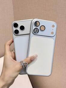 Soft Touch Minimalist Solid Color Contrast Border Phone Case, Shockproof Protective Shell, Ideal Gift For Friends, Mom, Best Friend, Compatible With Apple 17/16/15/14/13 Air/17 Pro Max, Supports Wireless Charging, Matte Texture - Silver - View 4