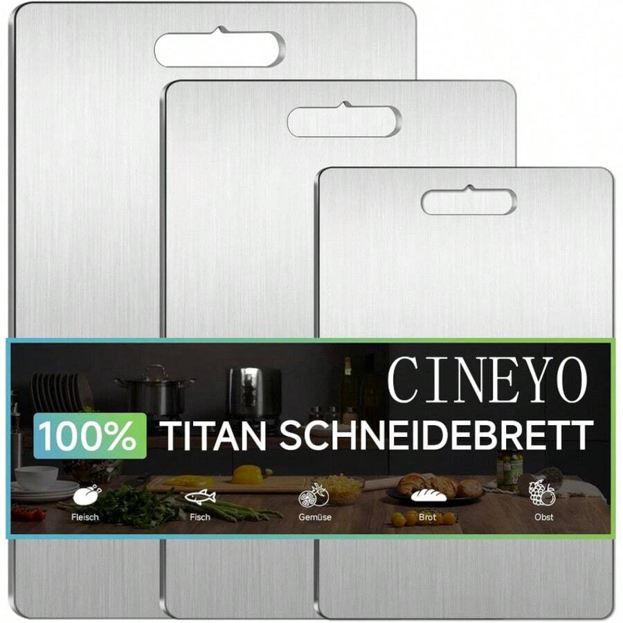 3pcs Titanium Alloy Cutting Board Set, Pure Titanium Cutting Board, Double-Sided Titanium Alloy Chopping Board, Suitable For Meat, Bread, Vegetables, Fruits, Dishwasher