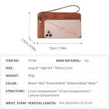 Women's PU Leather Wristlet Clutch Wallet, Double Zipper Multi-Compartment Coin Purse Phone Bag - Multicolor - View 8
