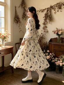 Women Long Dresses - Apricot - View 3