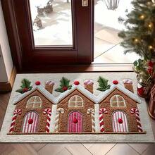 1pc Christmas House Pattern Design Microfiber Bath Rug,Non‑Slip Soft Bathroom Mat,Water‑Absorbent Doormat,Machine Washable,Knit Fabric,For Bedroom,Kitchen,Entryway,Indoor & Outdoor Use,Home Decor,Perfect Holiday Party Decor Gift,Christmas Decoration - A - View 6
