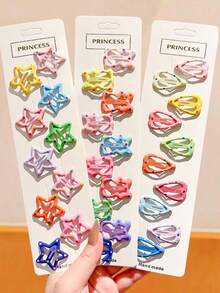 20pcs Girls Multi-Color Heart Water Drop Bear Star Polka Dot Hair Clips, Sweet Versatile Non-Damaging BB Clips, Side Fringe Clips, Simple Bangs Clips, Hair Accessories For Daily Use In Autumn - Multicolor - View 3