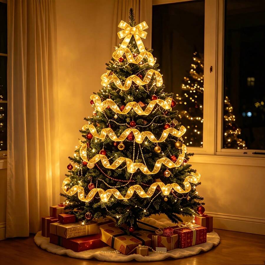 1pc Gold Star Foil LED String Lights, Battery Powered Warm White Fairy Lights, Flexible Decorative Light Strip For Christmas Tree, Gift Wrapping, Party, Wedding, Bedroom, Home Holiday Decoration - Warm - View 1