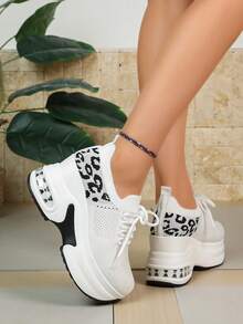 Women Platform Sneakers, Lace Up, Wedge Sole, Low Top Design - White - View 7