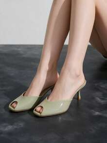 Peep Toe Stiletto Mule Sandals, Plus Size Wide Fit Minimalist Elegant High Heel Slippers For Outdoor Wear - Green - View 1