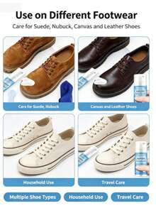 1pc Suede Cleaner, Suitable For Knit Boots, Leather, Canvas Shoe Upper Cleaning Kit (100ML + Brush + Towel) - A - View 4