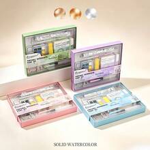 15 Colors Solid Watercolor Paint Travel Set, Portable Storage Art Painting Sketching Watercolor Paint Acrylic Box Mini Outdoor Quick Sketching Set, Student Hand Drawing Journal Art Painting Tools - Pink Set - View 1