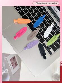Matte Spray Painted Metal Seamless Alligator Hair Clip, Macaron Multi-Color Embossed Letter Makeup Positioning Clip, 7cm No-Crease Bangs Side Clip, Versatile Hair Accessory For Girls' Daily Styling - Multicolor - View 5
