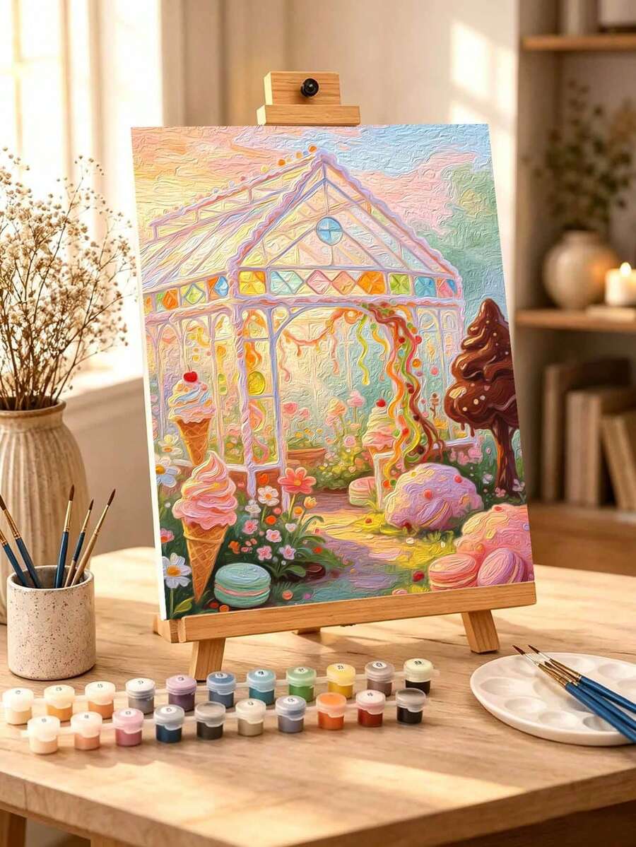 DIY Candy Greenhouse Sweets (Frameless Or Framed 8x12 / 16x20 Inches) Paint By Numbers Kit (Acrylic) Arts & Crafts For Adult Beginners, Home Wall Decor, And Holiday Gifts - Sets - View 1