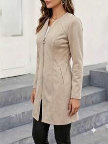 Vintage Elegant Autumn/Winter Women's New Long Sleeve Mid-Length Jacket, Minimalist High-End, Suitable For Daily Commute Wear - Apricot - View 5