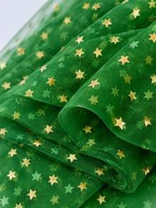 1pc Green Star Glitter Tulle Fabric, Transparent Mesh With Gold Metallic Star Print, Lightweight Shiny Polyester Tulle, Suitable For Holiday Party Decoration, Christmas Backdrop, Gift Wrapping, Ballet Tutu, Bow Handmade And DIY Sewing Projects - Multicolor - View 12