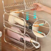 1/2pcs Desktop Transparent Storage Rack, Hair Dryer Holder, Transparent Acrylic Storage Rack, Stackable Curling Iron Holder, Suitable For Bathroom Vanity Storage, Can Store Hair Dryer, Curling Iron, Hair Styling Tools, Etc. - Multicolor - View 2
