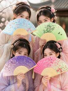 1pc Chinese Style Bamboo Bone Folding Fan, Portable Foldable Small Fan, Hanfu Dance Photo Prop/Summer Cooling Carry-On Small Fan/Home Decor Folding Fan/Travel Essential/Fan/Wedding Gift - Multicolor - View 1