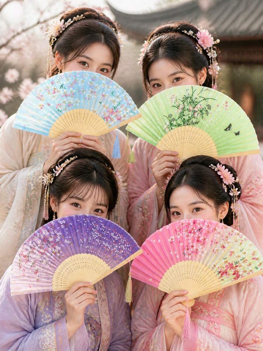 1pc Chinese Style Bamboo Bone Folding Fan, Portable Foldable Small Fan, Hanfu Dance Photo Prop/Summer Cooling Carry-On Small Fan/Home Decor Folding Fan/Travel Essential/Fan/Wedding Gift - Multicolor - View 1