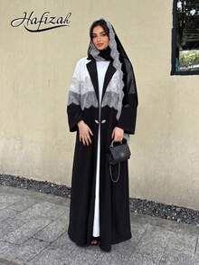 Hafizah New Lace Trim Patchwork Headscarf Collar Abaya Outerwear For Women Spring Black Fall - Black - View 1