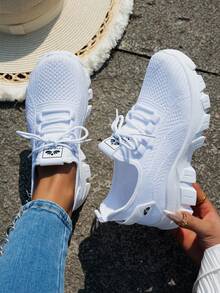 New Versatile Mesh Color-Block Casual Shoes For Women, Breathable And Non-Stuffy, First Choice For Running And Fitness, Comfortable And Lightweight With Lace-Up Design, Suitable For All Seasons - White - View 11