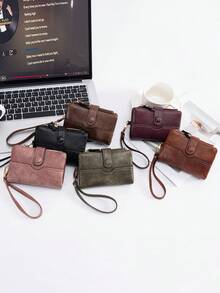 FOREVER MIYIN Vintage Bifold Wallet For Women, Snap Button Short Purse With Wrist Strap, Multi Card Slots And ID Window With Zipper Coin Pocket Ideal For Daily Use - Multicolor - View 10
