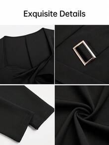 Elegant Women's Black Long Sleeve Short Dress, Sexy Square Neck Design, Suitable For Halloween, Party And Date - Black - View 3