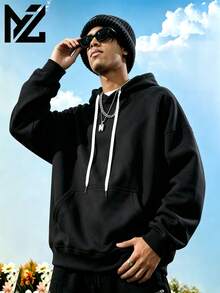 Men's Zip-Up Hoodie Sweatshirt, Sports Top, Regular Fit, Dropped Shoulder, Black Jacket With Kangaroo Pocket, Long Sleeve Pullover, Minimalist Basic Style, Fitness Wear, Outdoor Hoodie, Beachwear, Winter Coat, Daily Commute, Spring/Autumn Top, Men's Gift - Black - View 8
