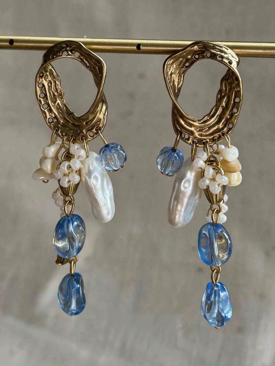 rundraw 2pcs High Quality Asymmetrical Tassel Retro Metal Earrings, Suitable For Balls, Parties, Banquets, And Daily Outfit Accessories - Multicolor - View 1