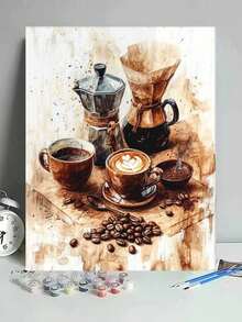 Adult Digital Oil Painting, Coffee Theme DIY Acrylic Oil Painting Kit, Canvas Material Includes Drawing Tools, Adult Digital Oil Painting Set, Home Decor Painting. - Sets - View 2