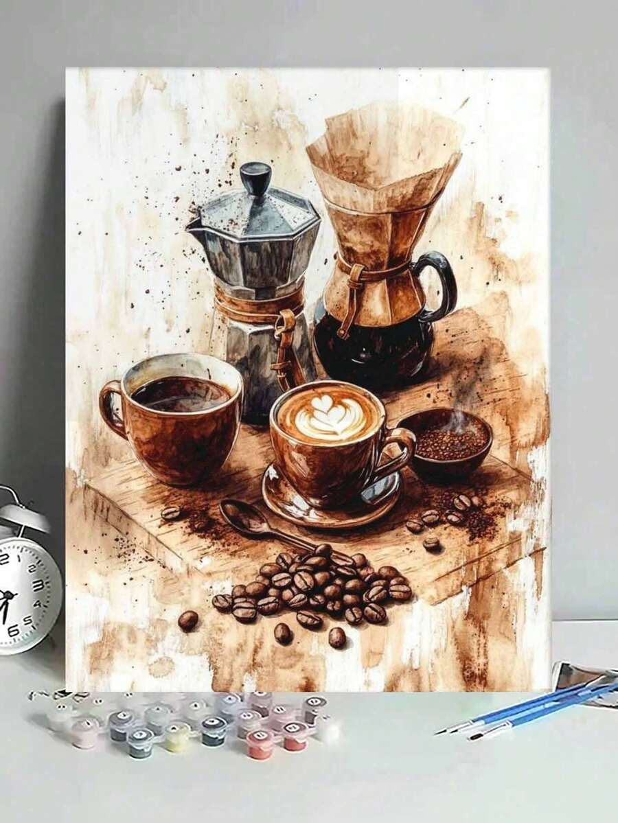 Adult Digital Oil Painting, Coffee Theme DIY Acrylic Oil Painting Kit, Canvas Material Includes Drawing Tools, Adult Digital Oil Painting Set, Home Decor Painting.