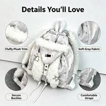 2pcs Grey Denim Fringed Backpack Set With Dust Bag, American Casual Student Bag, Adjustable Shoulder Strap, Suitable For Women And Girls Travel And Daily Use, Women's Gift Backpack, Cute Casual Student Daily Backpack - 2-piece Set Backpack With Dust Bag - View 4