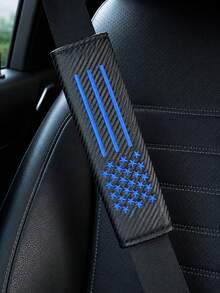 Star Embroidered PU Leather Seat Belt Shoulder Pad, Seat Belt Protector, Hook And Loop, Easy To Install, - A - View 2