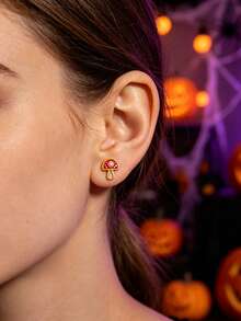 2pcs Self-Adhesive Ear Studs No Drilling, Gold-Edged Flower Mushroom Cherry Rhinestone Face Stickers, Temporary Ear Stickers For No Piercing, Suitable For Halloween Party, Music Festival Makeup Accessories - Multicolor - View 4