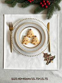 1pc/2pcs/4pcs Christmas Tree Embroidered Fabric Napkins, White Reusable Table Napkins, Holiday Table Decoration For Christmas Dinner, Thanksgiving & Winter Party - Multicolor - View 2