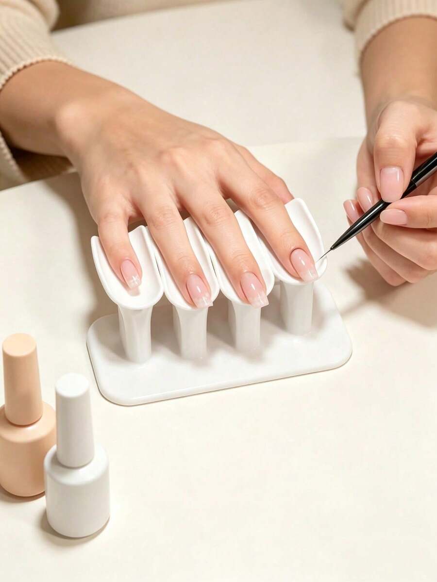 1pc White 4-Slot Nail Support Stand, Ergonomic Design, Nail Finger Rest, Salon Nail Polish Finger Support Rack, Nail Art Tool - Multicolor - View 1