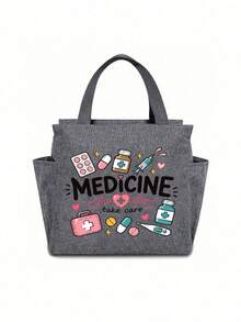 Medicine Print Portable Tote Bag, Multi-Pocket Large Capacity Medication Storage Bag, Dual-Side Pocket Handbag Travel Organizer, Multi-Function Portable Work Travel And Cosmetic Bag, Suitable For Medical And Office Staff, Daily Use, Halloween Birthday Christmas Gift - Multicolor - View 12