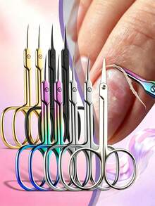 4/2/1-Piece Set Of Stainless Steel Fine Curved Blade Cuticle Scissors, Used For Trimming Eyebrows, Eyelashes And Dry Skin, As Well As Manicure Tools - Multicolor - View 5