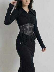 1pc Women's Renaissance Accessory Dark Gothic Style Fashion PVC Leather Harness, Suitable For Halloween Party Or Daily Wear - Black - View 3