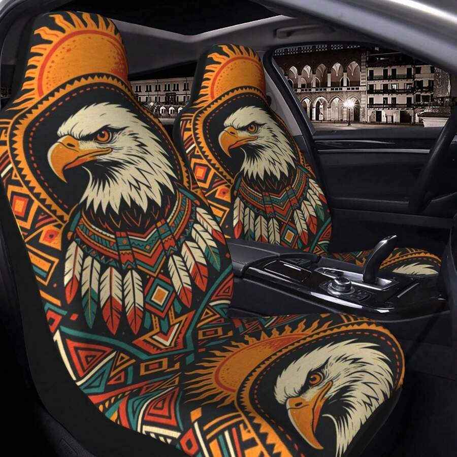 Universal Driver/Passenger Car Seat Cover, Unique And Eagle Design Print, Fabric Breathable And Ventilated, Soft And Comfortable, All-Season Use, Car Interior Decoration And Protection Cover, Suitable For SUV And Sedan - Multicolor - View 1