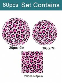 80/50/40/10pcs Leopard Print Party Supplies Cheetah Theme Birthday Decoration Disposable Tableware Set - Includes Paper Plates, Napkins, Paper Cups, Suitable For Girls Pink Leopard Print Theme Birthday Party Decoration - Multicolor - View 14
