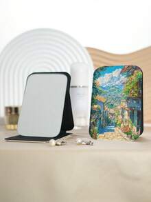 1PC Ins Landscape Series Portable Folding Makeup Mirror, Lightweight Ultra-Thin Convenient Durable PU Leather, Suitable For Various Occasions Travel Party Work School, Suitable For All Ages - Multicolor - View 9