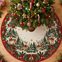 1pc Snowman Red Bird Pine Branch Pattern Christmas Tree Skirt, Elegant Color Holiday Decor, 5 Sizes, Unisex Holiday Gift, Suitable For Home And Party Christmas Home Decoration - Snowman Red Bird Pine Branch - View 7