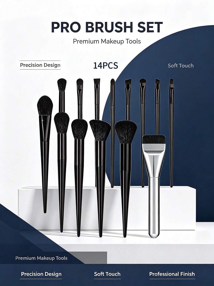 14 Pcs Professional Makeup Brush Set, Foundation Brush, Blush Brush, Eyeshadow Brush, Eyebrow Brush, Contour Brush, Powder Brush, Complete Makeup Tools Kit, Travel Essential