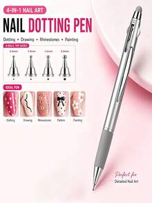1/3/5pcs 4-In-1 Dotting Tool Pen - Multi-Head Nail Art Tool, Suitable For Painting, Detail Embellishment, Dotting And Rhinestone Inlay, Salon And DIY Use, Nail Art Tool, Nail Art Accessory Gripping Tool, Common Pen For Nail Artist Drawing Circles, Multi-Function Nail Art Pen - Multicolor - View 7