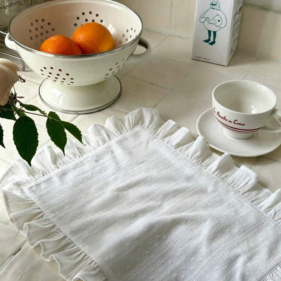 1/2/4pcs Double Row Dotted Hollow Small Hole Double-Layered Ruffle Edge Small Tablecloth Desktop Decoration Background INS Style Placemat Napkin - Multicolor - View 1